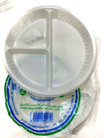 Divided Round Disposable Plate No.26 50 Pcs Pack Riyal and more