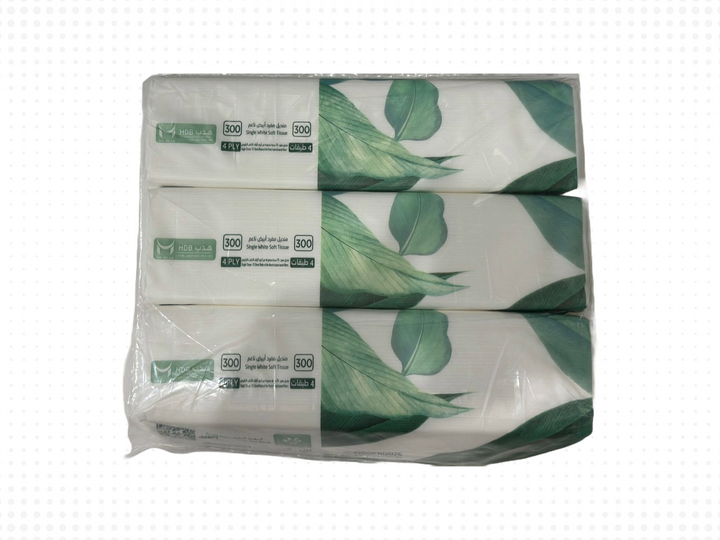 HDB Single White Soft Tissue 300 4 Ply 3 Packs