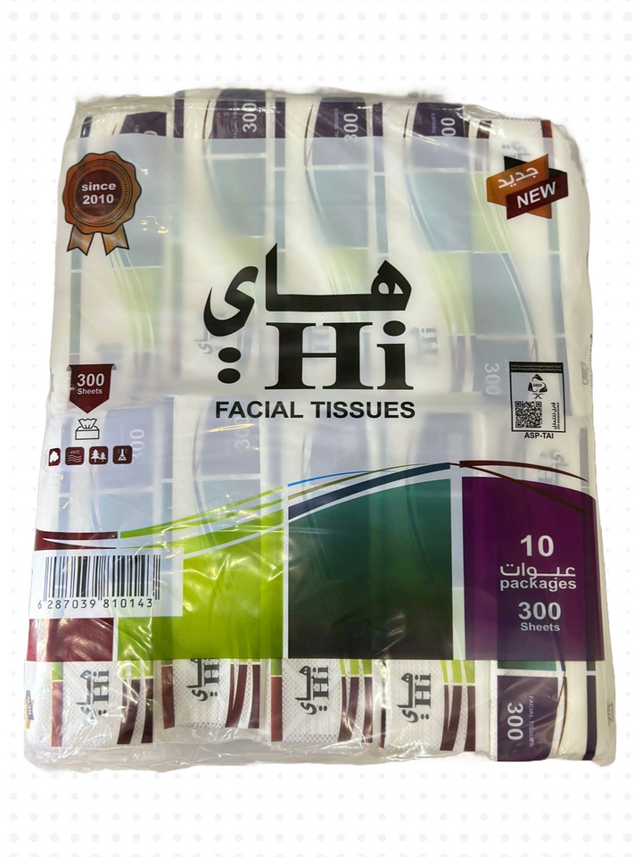 Hi Facial Tissues 10 Packages 300 and 600 Sheets