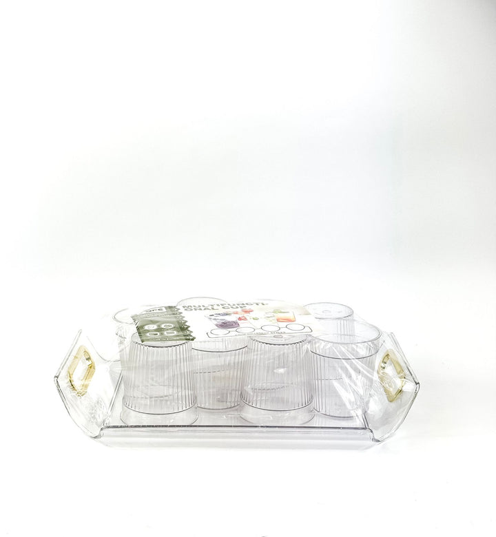Clear Plastic Drinkware Set with Serving Tray - Elegant & Practical