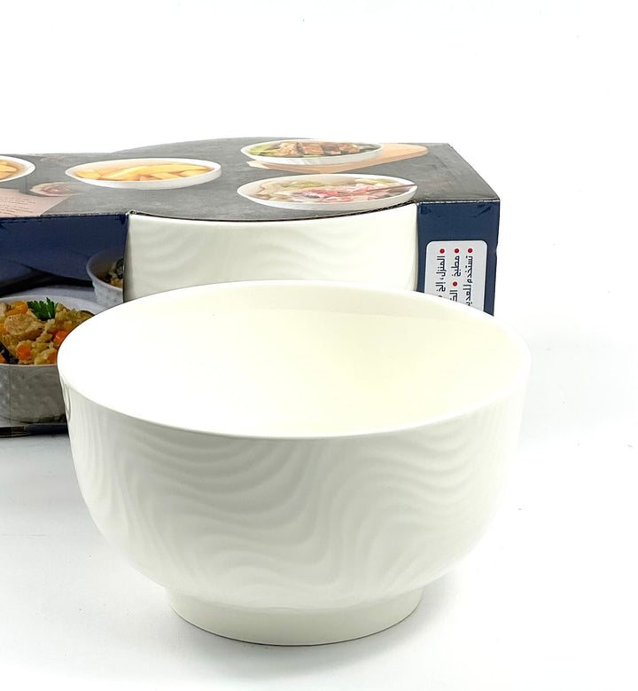 Elegant White Ceramic Serving Bowls with Wavy Design - Set of 3