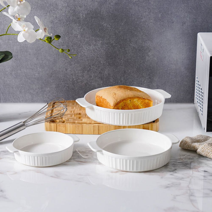 Round Ceramic Baking Dish Set 3 Pcs
