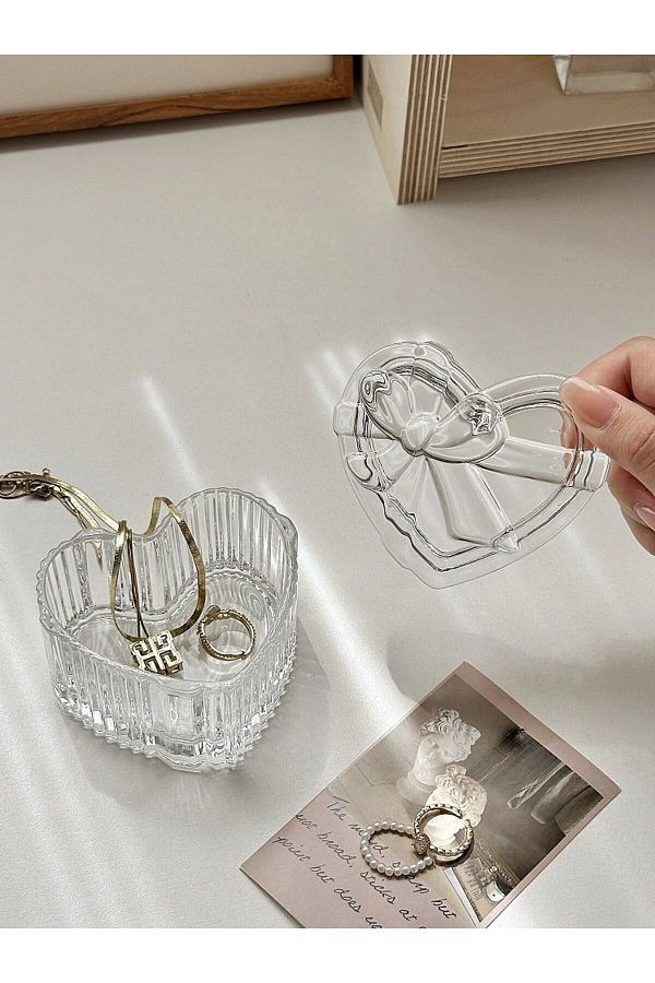Heart-Shaped Glass Jewelry Box 2 Pcs