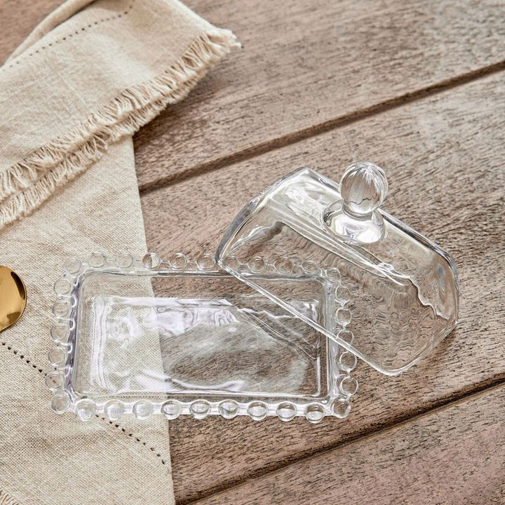 Glass Butter Dish with Pearl Rim 2 Pcs