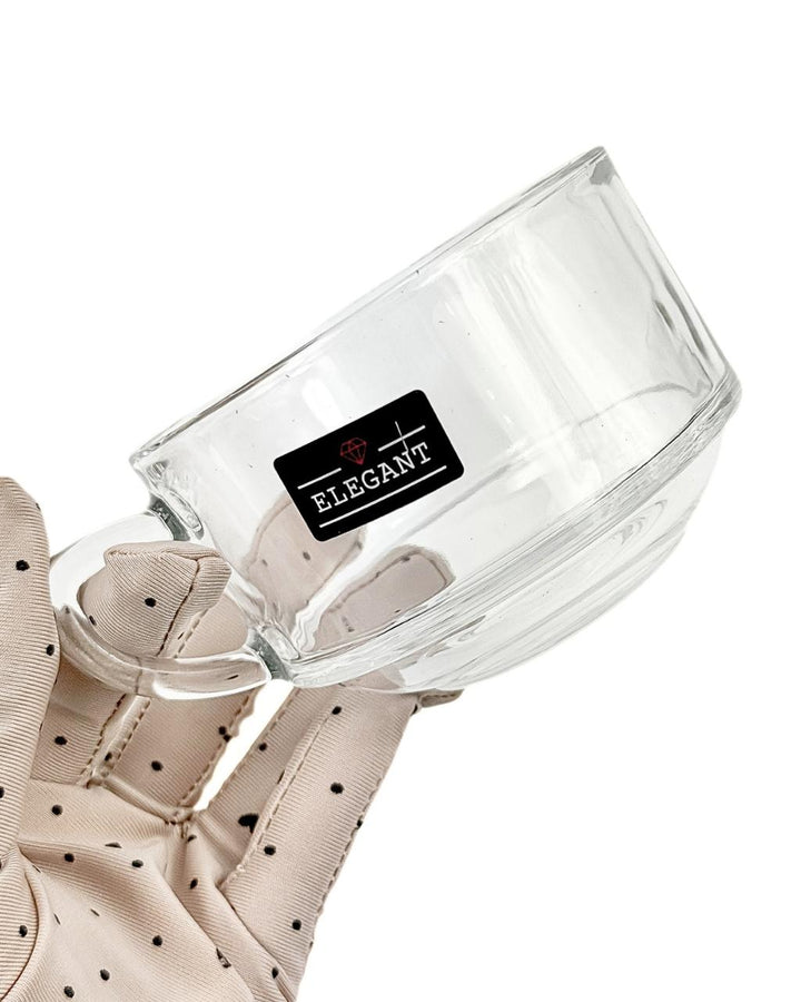 Elegant Clear Glass Bowl with Handle 4 PCS