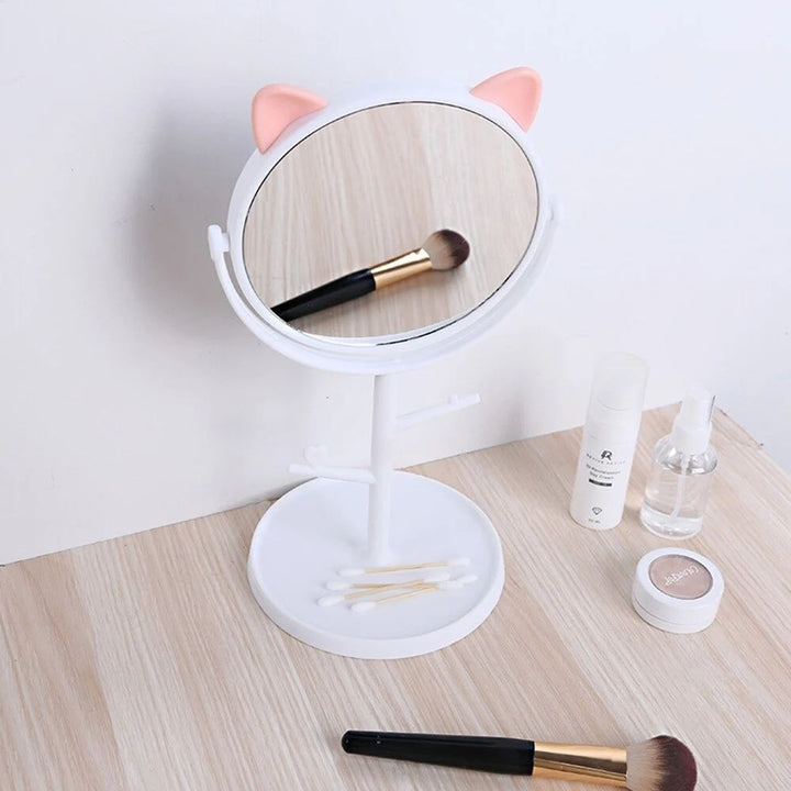 Cute Cat Ear Vanity Mirror with Storage