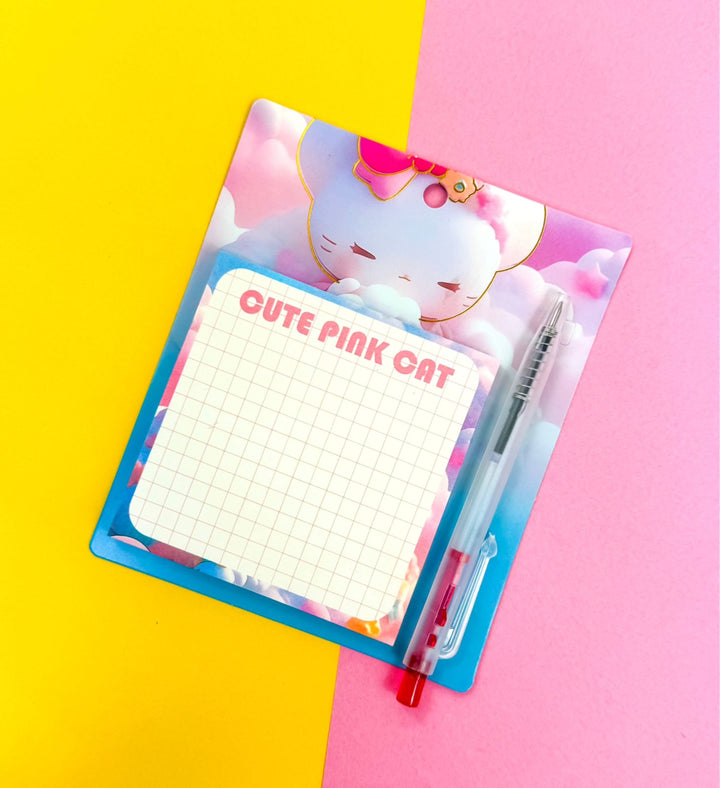 "Cute Pink Cat" Notepad &amp; Pen Set
